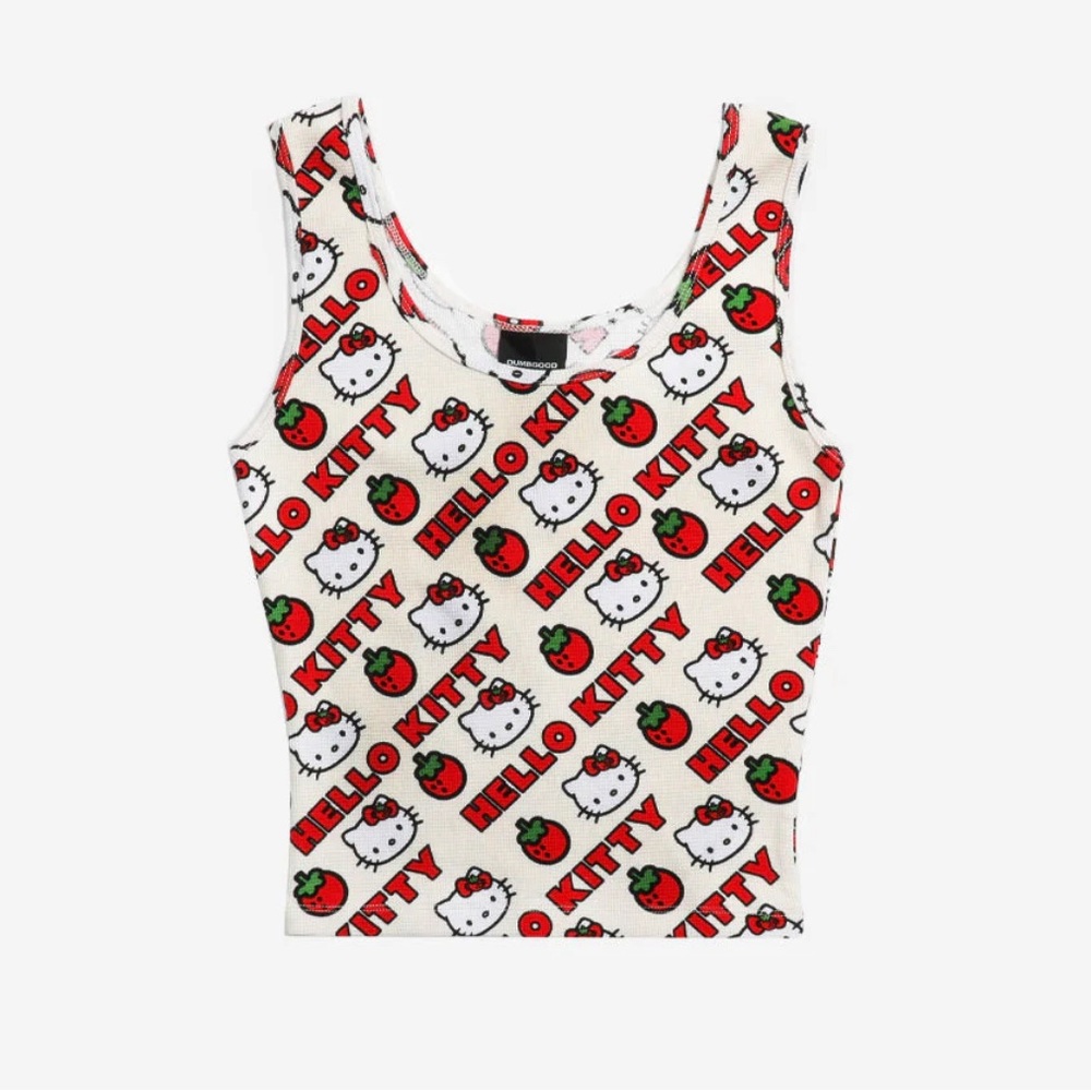 Hello Kitty Strawberries Waffle Cropped Tank